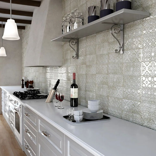 Zurbaran Vanilla Porcelain Tile 11.2 x 22.4cm (Patina White)-Delforno