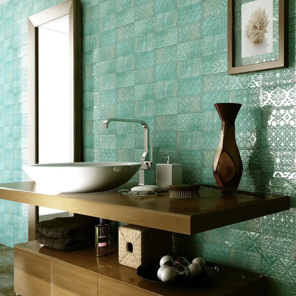 Zurbaran Turquesa Porcelain Tile 11.2 x 22.4cm-Delforno