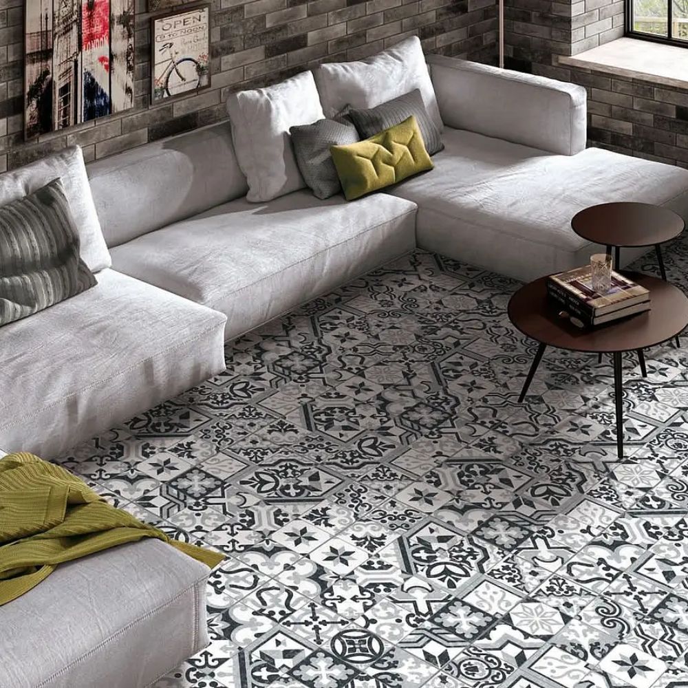 Borne Grey Patchwork Porcelain Tiles 25 x 25cm-Codicer-Delforno