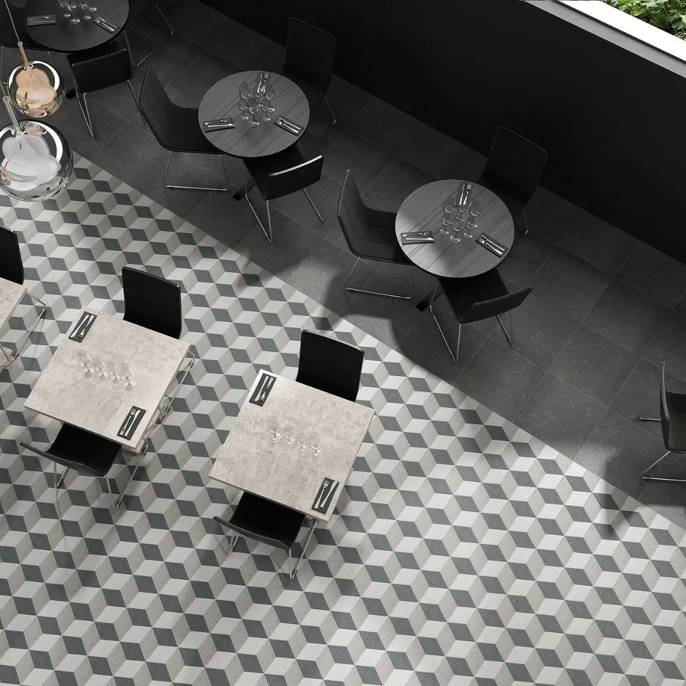 Traffic 3D Grey Hexagon Porcelain Tiles 25x25cm-Codicer-Delforno