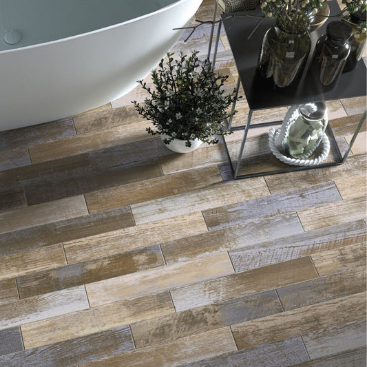 Woodlands 71 Vintage Colours Wood Effect Porcelain Tile 10 x 60cm-Delforno