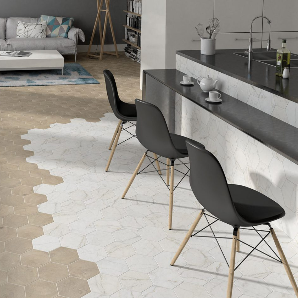 Hex Carrara Porcelain Tile 17.5 x 20cm-Equipe-Delforno