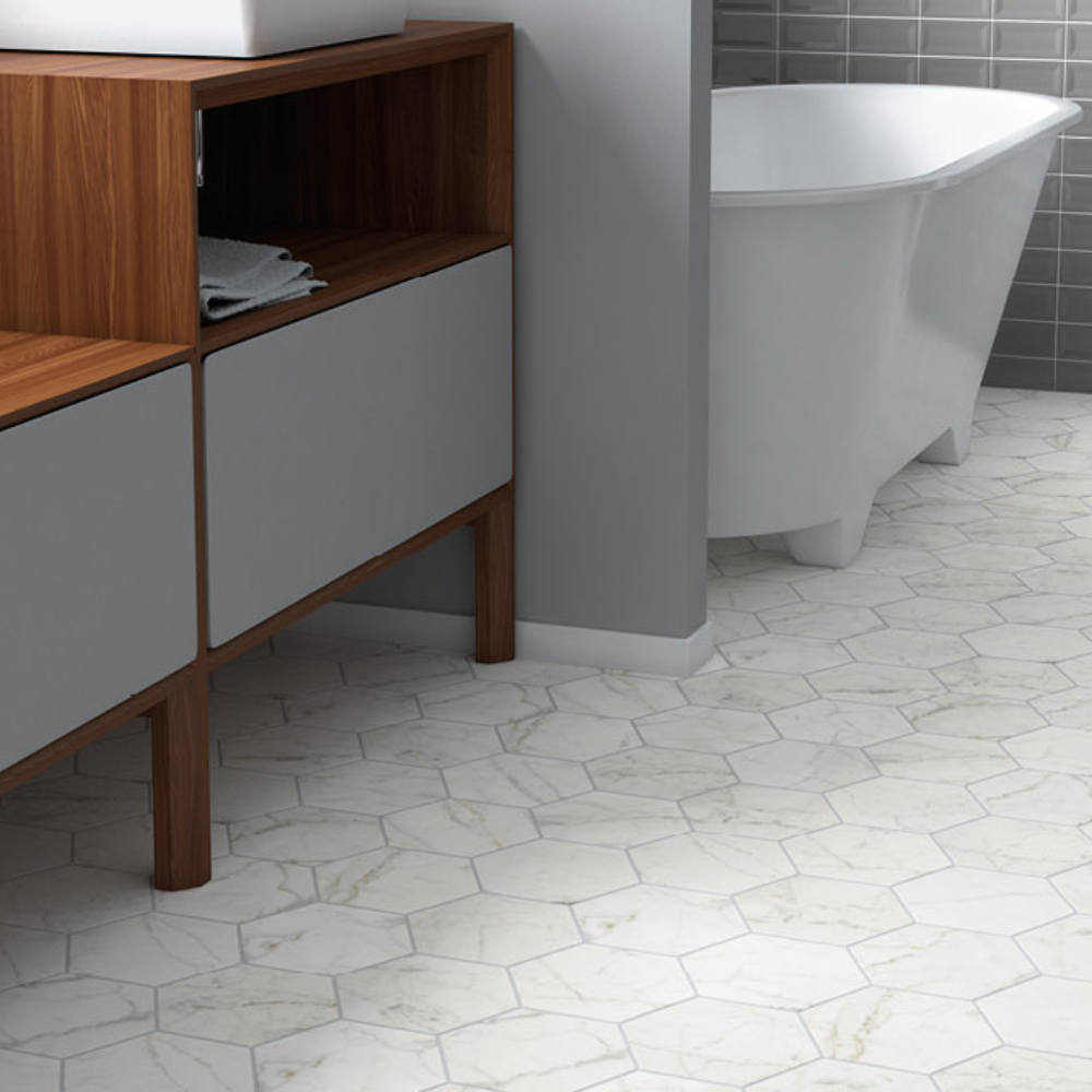 Hex Carrara Porcelain Tile 17.5 x 20cm-Equipe-Delforno