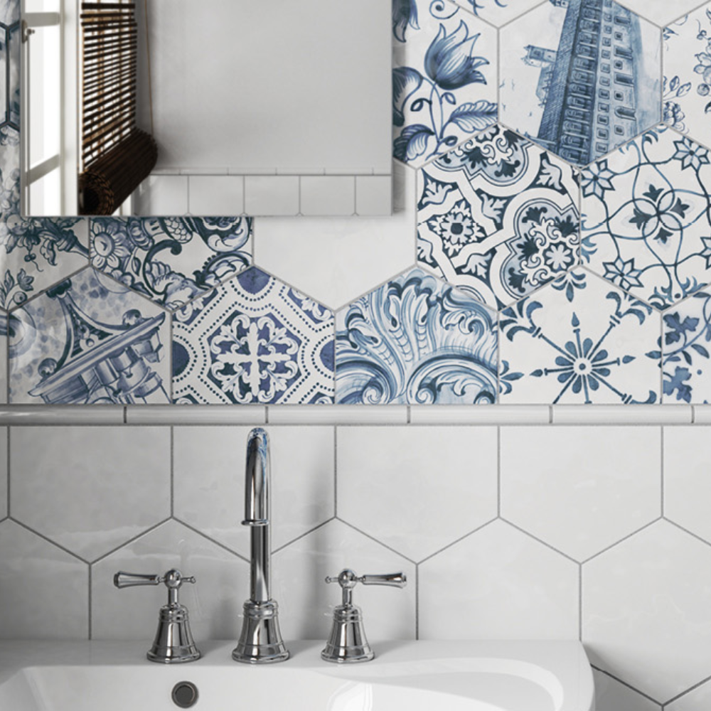 Hexatile Blanco Matt Porcelain Tile 17.2 x 20cm-Equipe-Delforno