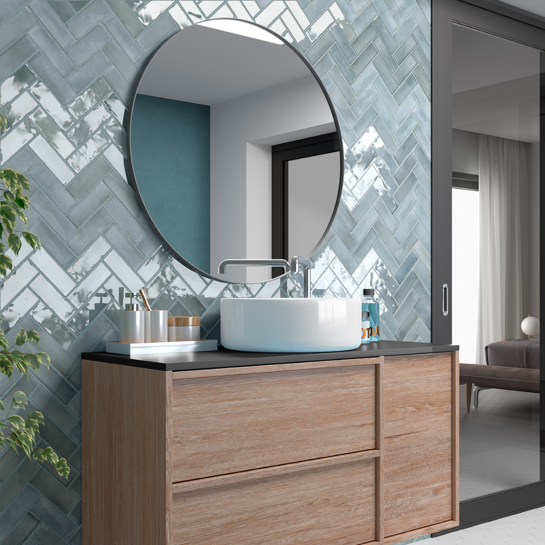 Coco Blue Grass Gloss Porcelain Tile 5 x 15cm