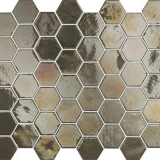 Mosaic Collection: Hex Taupe Pearl Recycled Glass Tile 31 x 29.3cm-Delforno