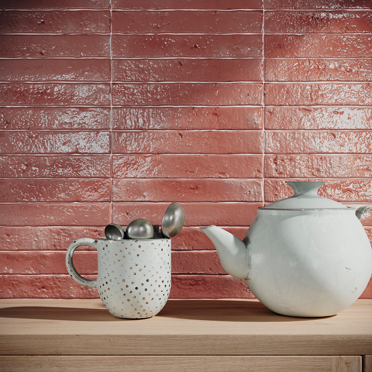 Small Format Coral Pink Craquelle 3.8 x 23.5cm-Delforno