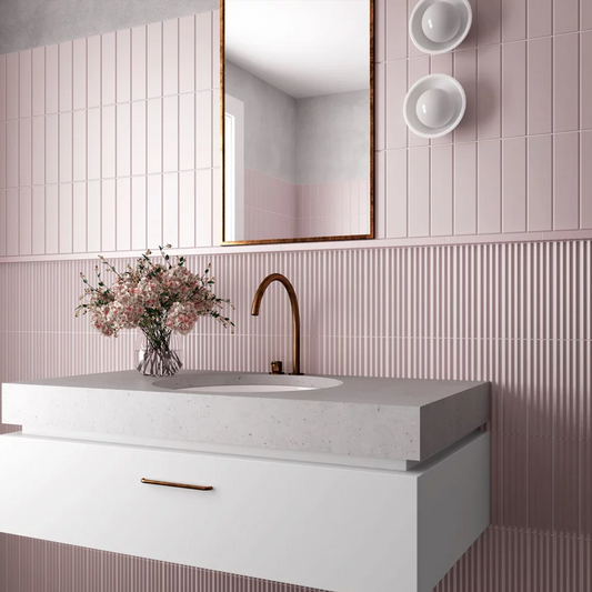 Small Format Costasera Praya Stone Pink Matt Ceramic Tile 5 x 20cm-Delforno