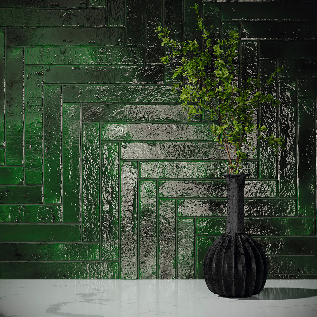 Small Format Deep Emerald Craquelle 3.8 x 23.5cm-Delforno