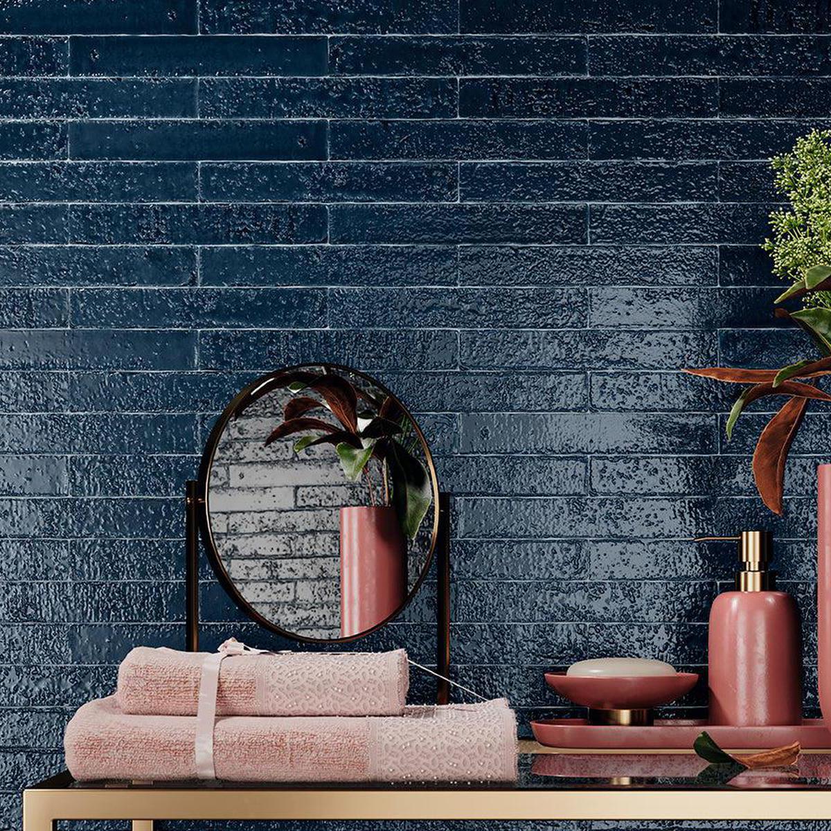 Small Format Deep Marine Porcelain Tiles 3.8 x 23.5cm-Delforno-Delforno