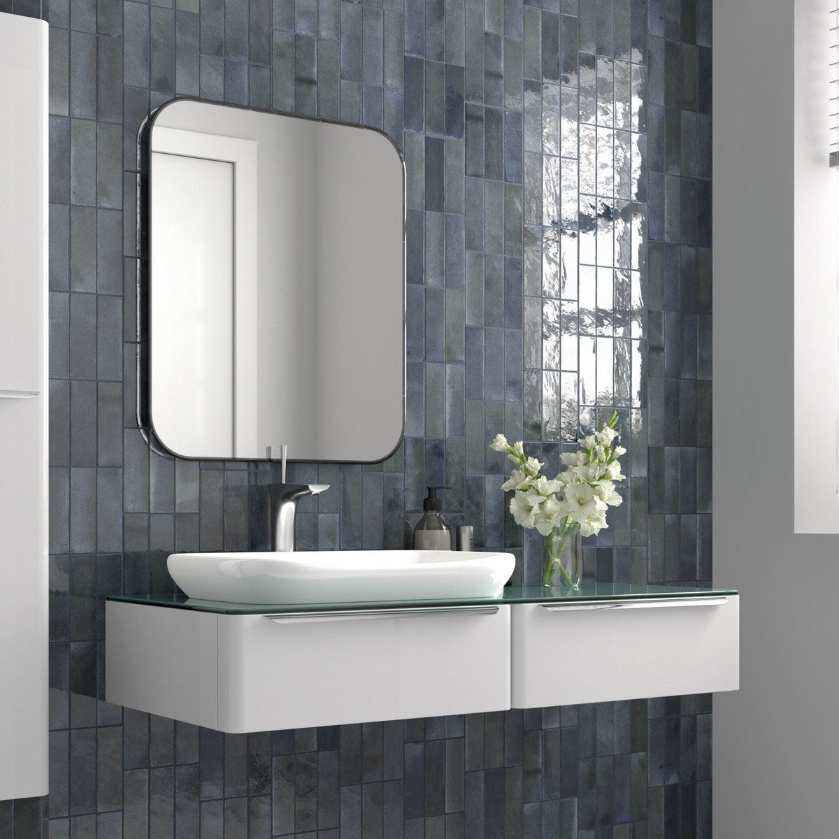 Small Format Hanoi Blue Night Ceramic Tile 6.5 x 20cm-Delforno