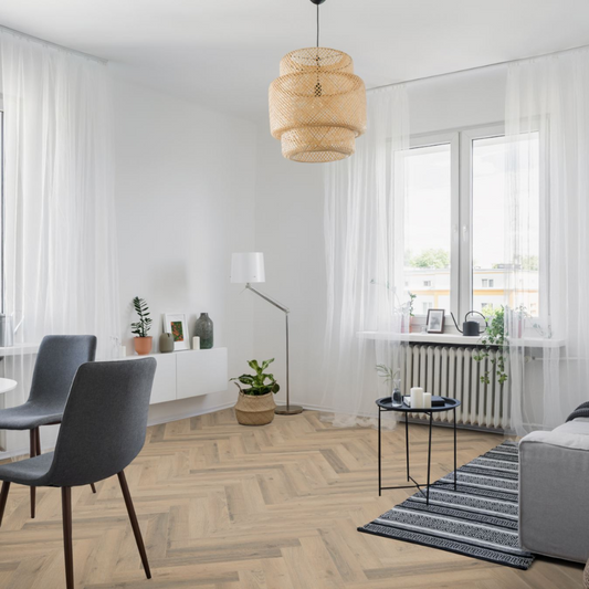 Greige Oak Herringbone Laminate Wooden Flooring 10 x 60cm-Delforno