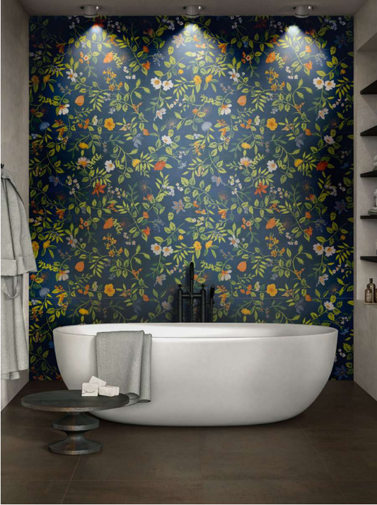 Wonderwall Botanicals Tiffany Blossom Azul Porcelain Tiles 60 x 120cm-Delforno
