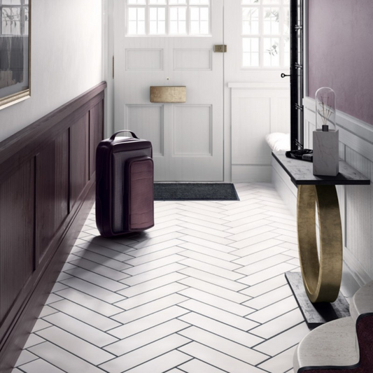 Stromboli White Plume Porcelain Tile 9.2 x 36.8cm-Delforno