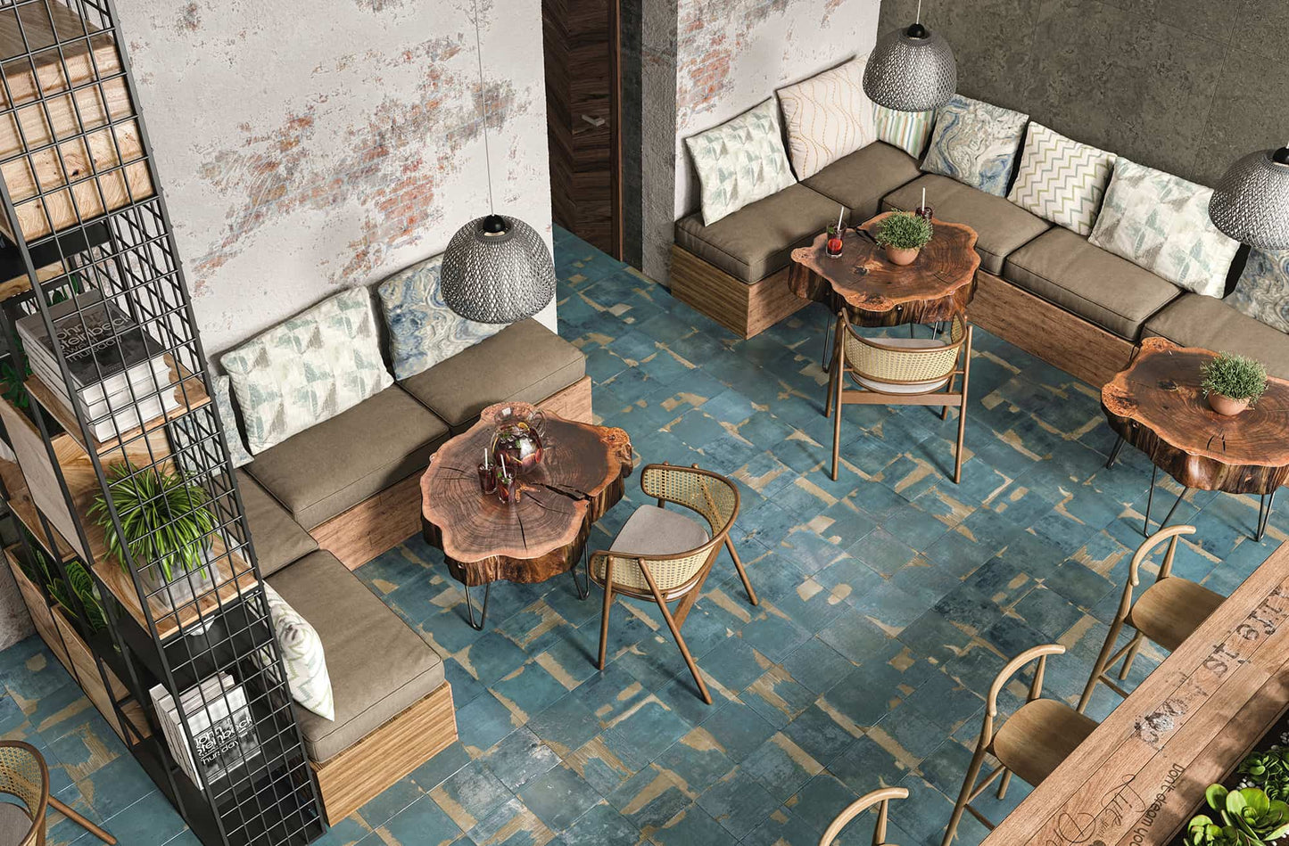 Carton Blue Natural Porcelain Decorative Tile 59.2 x 59.2cm-Aparici-Delforno