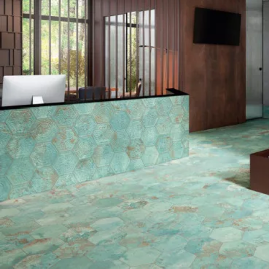 Zinc Green Natural Hex Porcelain Tile 25 x 30cm