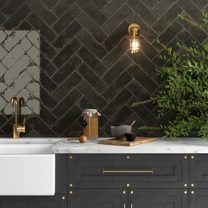 Alma Negro Porcelain Tile 10 x 30cm-Bestile S.I.-Delforno