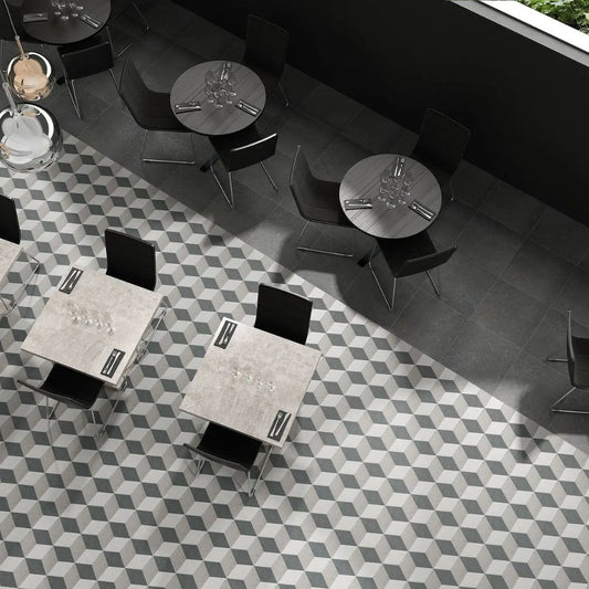 Traffic 3D Grey Hexagon Porcelain Tiles 25x25cm-Codicer-Delforno
