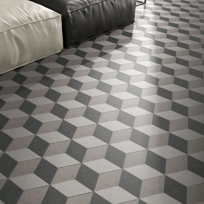 Traffic 3D Grey Hexagon Porcelain Tiles 25x25cm-Codicer-Delforno
