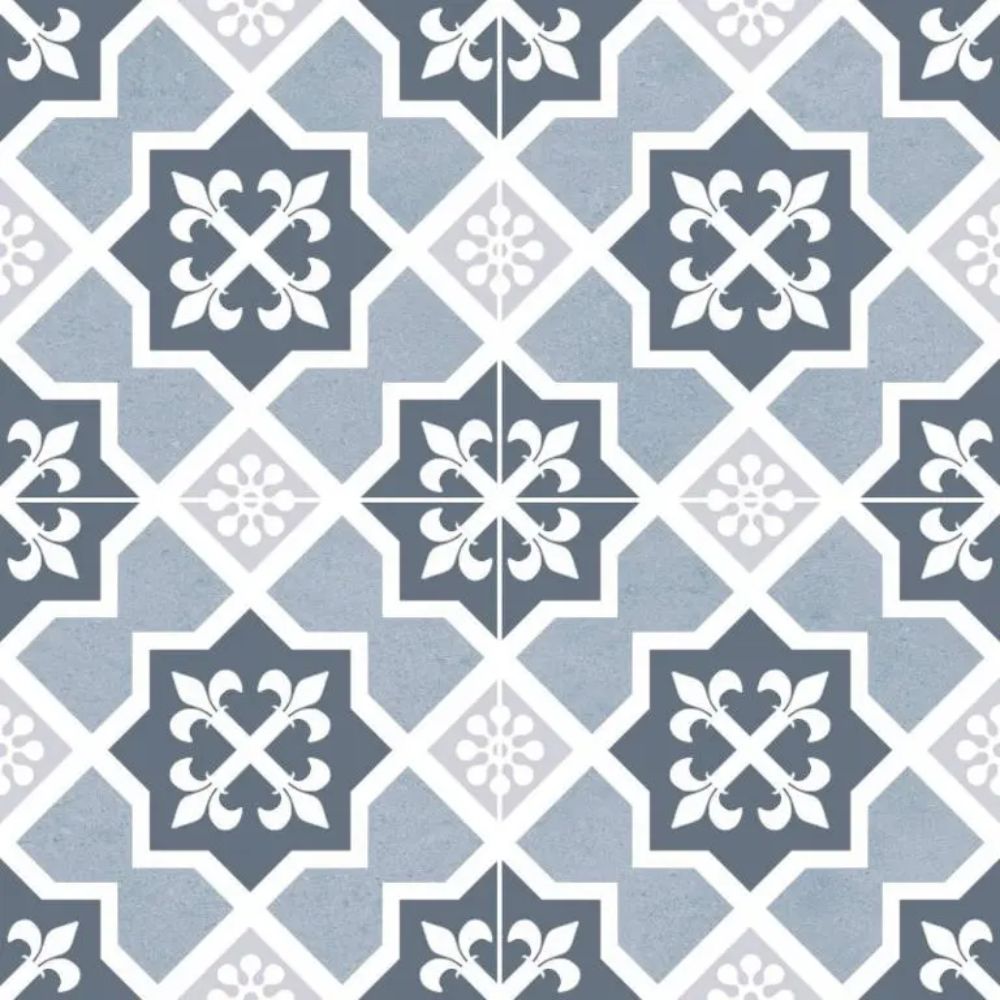 Lester Blue Pattern Porcelain Tile 45 x 45cm-Dual Gris-Delforno