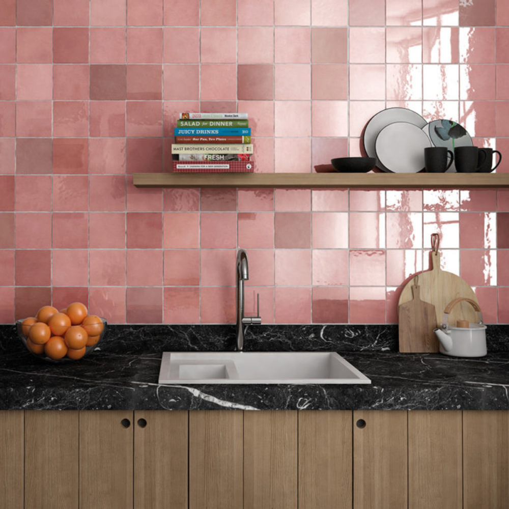 Artisan Rose Mallow Ceramic Tile 13.2 x 13.2cm-Delforno