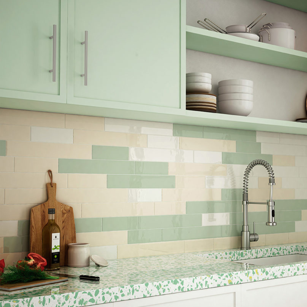 Country Mist Green Ceramic Tile 6.5 x 20cm-Equipe-Delforno