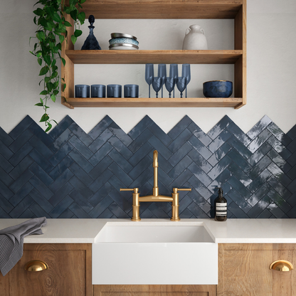 Coco Blue Night Gloss Porcelain Tile 5 x 15cm