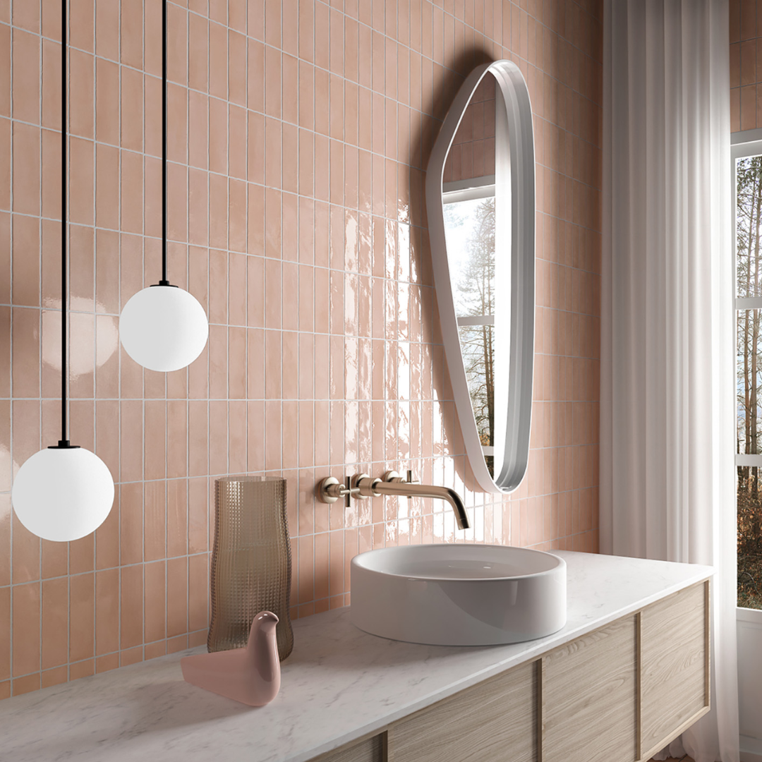 Coco Orchard Pink Gloss Porcelain Tile 5 x 15cm