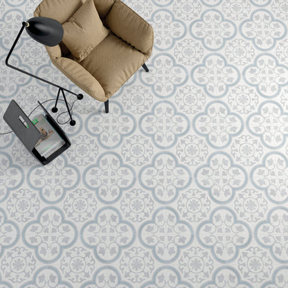 Havana Silver Ornate Porcelain Tile 22.3 x 22.3cm