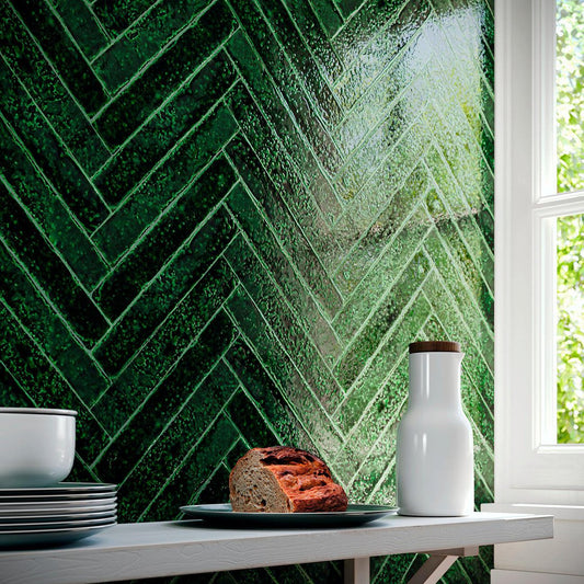 Small Format Deep Emerald Craquelle Porcelain Tile 3.8 x 23.5cm-Delforno-Delforno