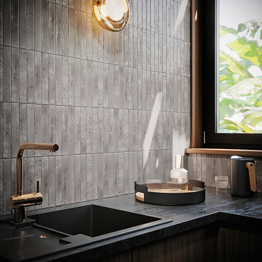 Small Format Gris Oscuro Brick Porcelain Tile 3.8 x 23.5cm-Delforno-Delforno