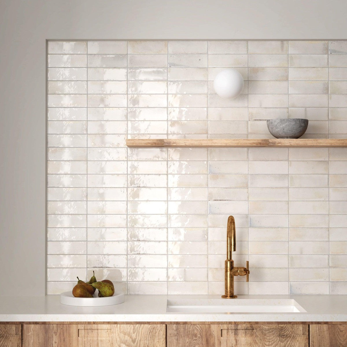 Small Format Hanoi White Ceramic Tile 6.5 x 20cm-Delforno