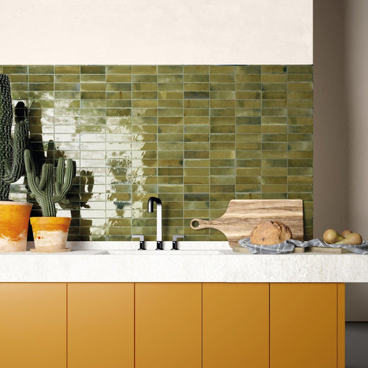 Small Format Hanoi Wild Olive Ceramic Tile 6.5 x 20cm-Delforno