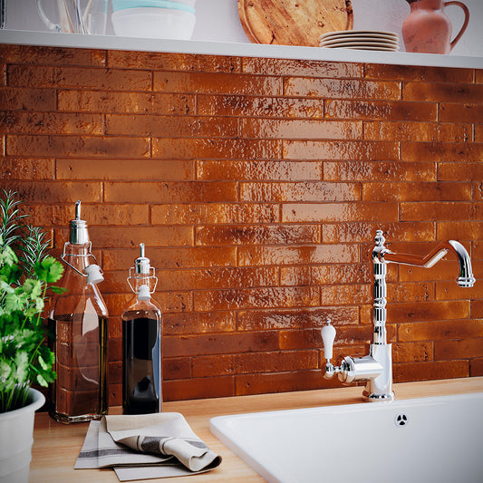 Small Format Honey Brick Porcelain Tiles 3.8 x 23.5cm-Delforno-Delforno