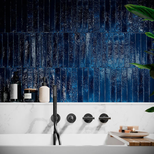 Small Format Indigo Craquelle Porcelain Tile 3.8 x 23.5cm-Delforno-Delforno