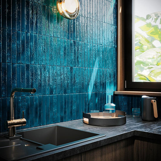 Small Format Sapphire Craquelle Porcelain Tile 3.8 x 23.5cm-Delforno-Delforno