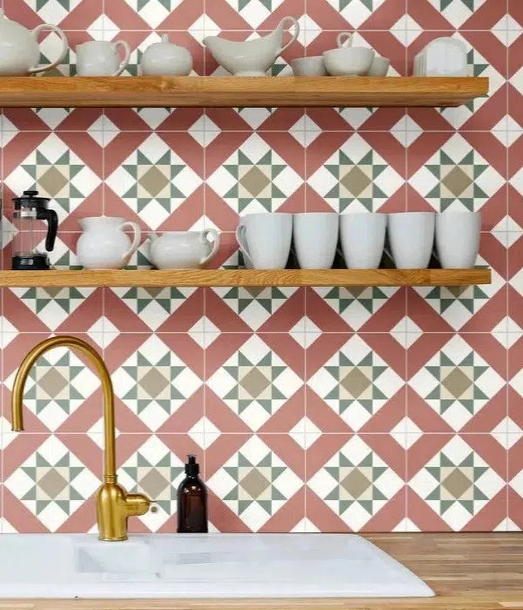 Victorian Collection Vetro Compass Porcelain Tile 20 x 20cm-Delforno