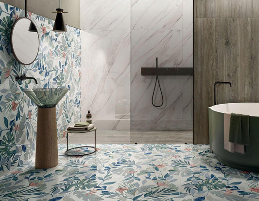 Wonderwall Botanicals : Tiffany White Pattern Tiles-Tiles-Delforno