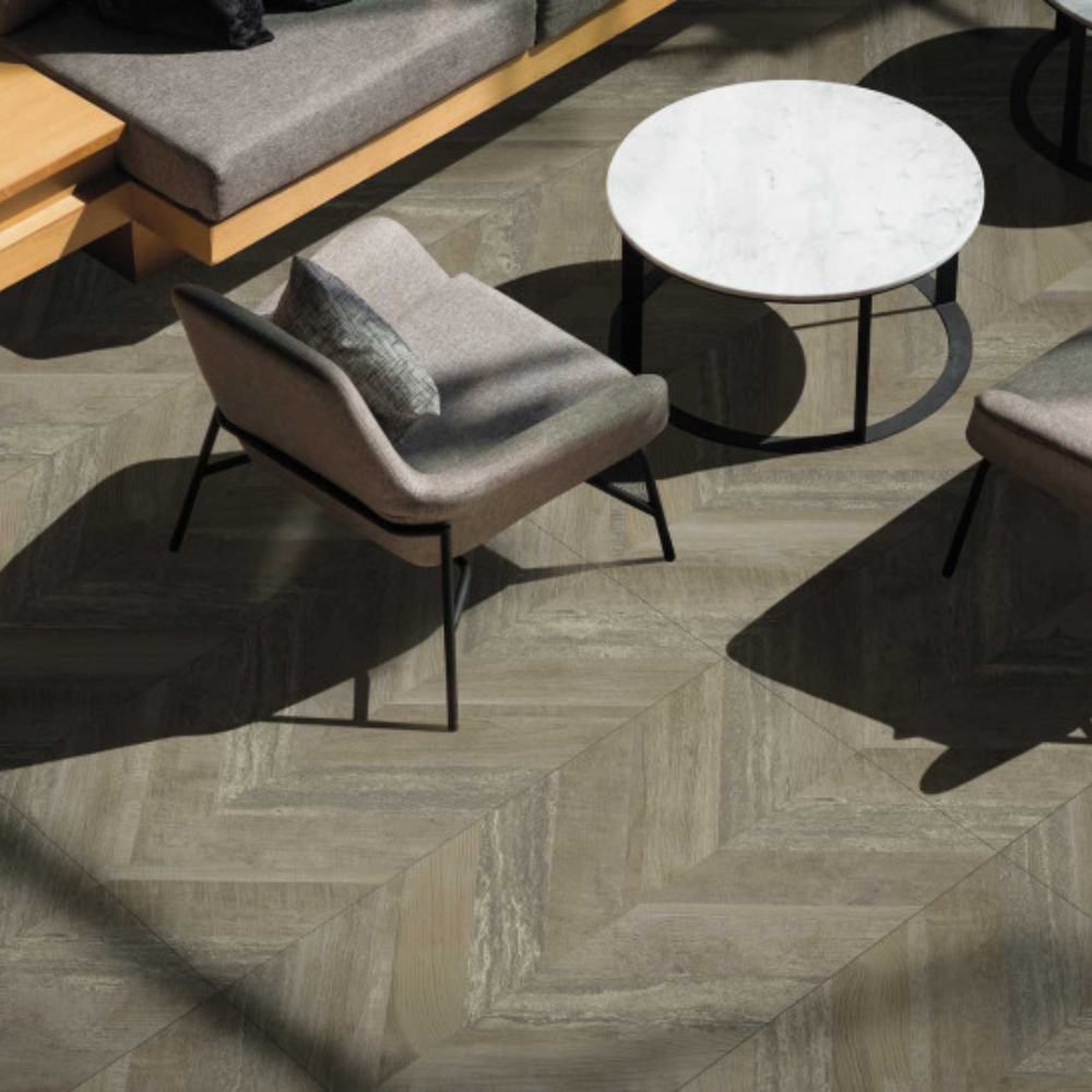 Chevron Walnut Stamp Porcelain Tile 50 x 100cm-Aparici-Delforno