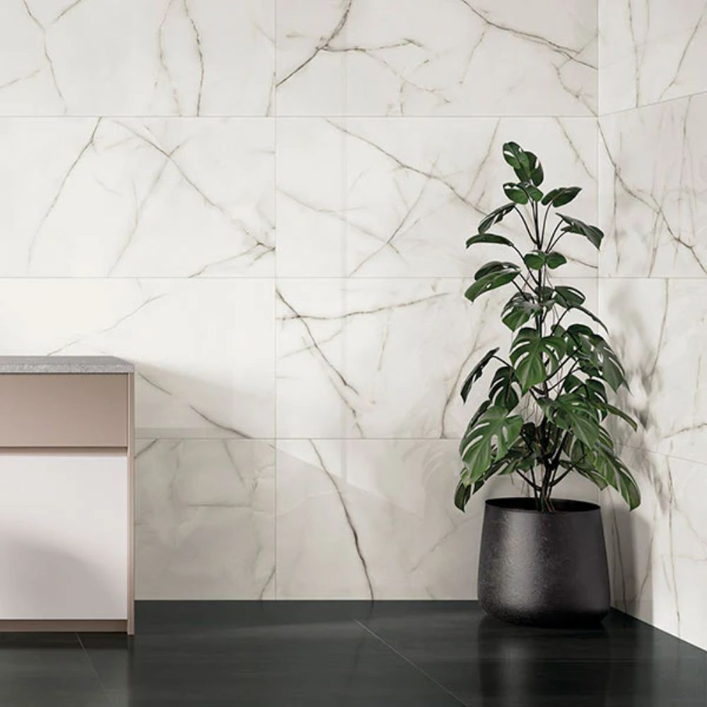 Au Crystal White Polished Porcelain Tile 60 x 120cm-Delforno