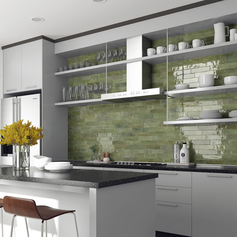 Tribeca Sage Green Porcelain Tile 6 x 24.6cm-Delforno