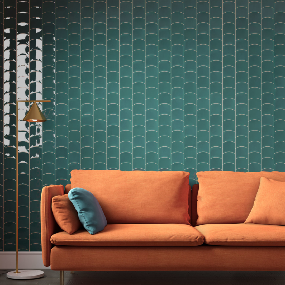 Wave Teal Grassy Ceramic Tile 12 x 12cm-Delforno