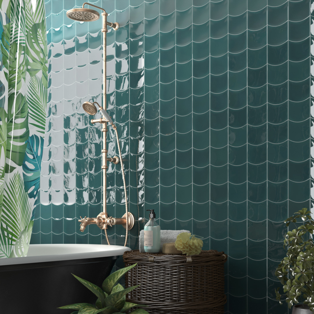 Wave Teal Grassy Ceramic Tile 12 x 12cm-Delforno
