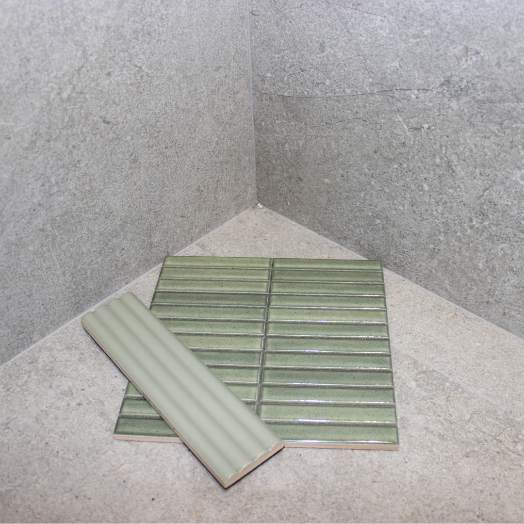Small Format Costasera Onda Tansy Green Matt Ceramic Tile 5 x 20cm