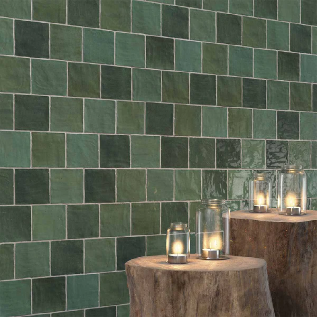 Riad Green Ceramic Tile 10 x 10cm-Delforno